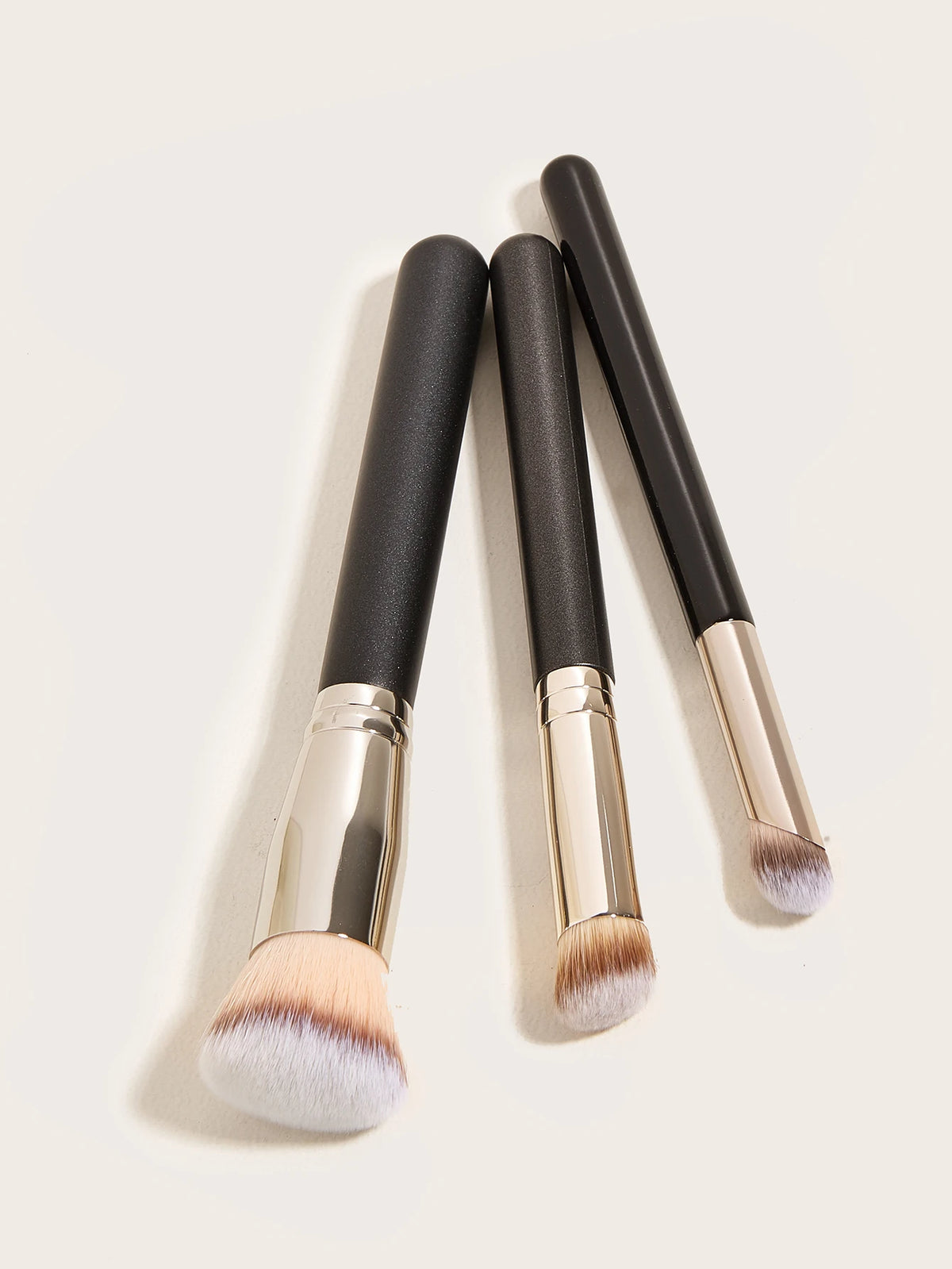 personalized 3pcs travel size flat vegan synthetic hair foundation brush angled contour makeup brush set