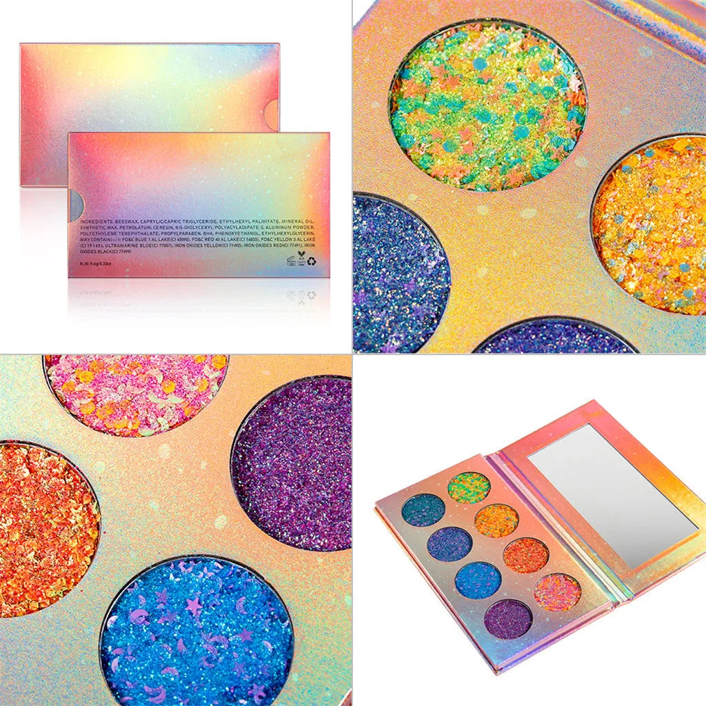 Neon glitter eyeshadow palette with 8 colors