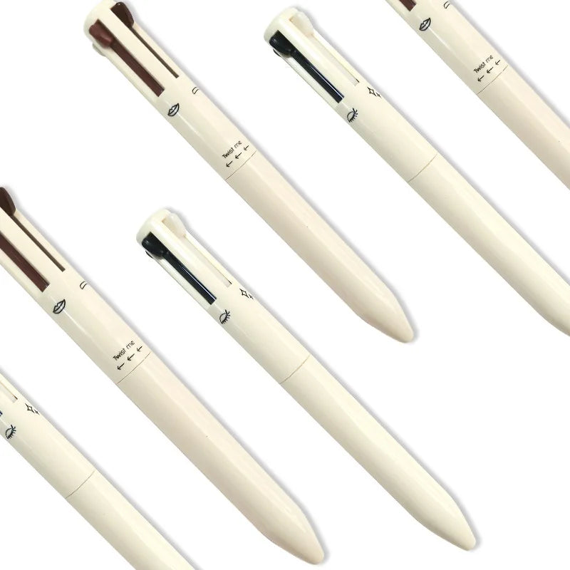 creamy white waterproof highlighter black eyeliner nude lipliner lip liner dark brown brow eyebrow pencil 4 in 1 makeup