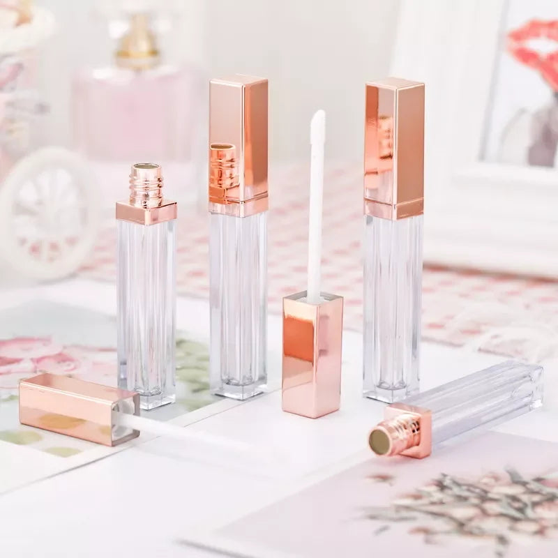 empty rose gold cosmetic plastic lipgloss packaging tube lip oil liptint packaging 5ml lip gloss tube container