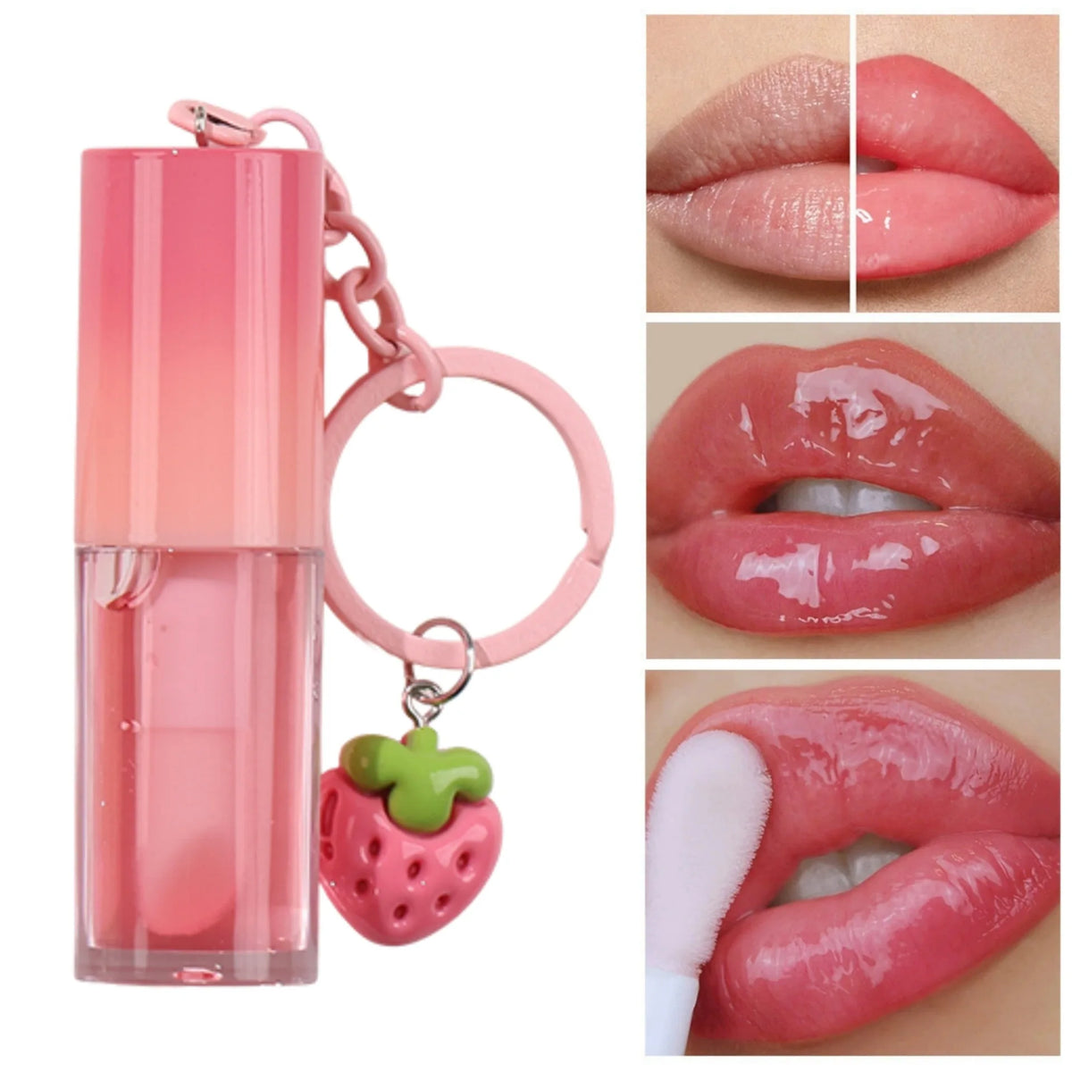 strawberry keychain moisturizing vegan fruit flavor moisture lip glow oil lip gloss lip gloss