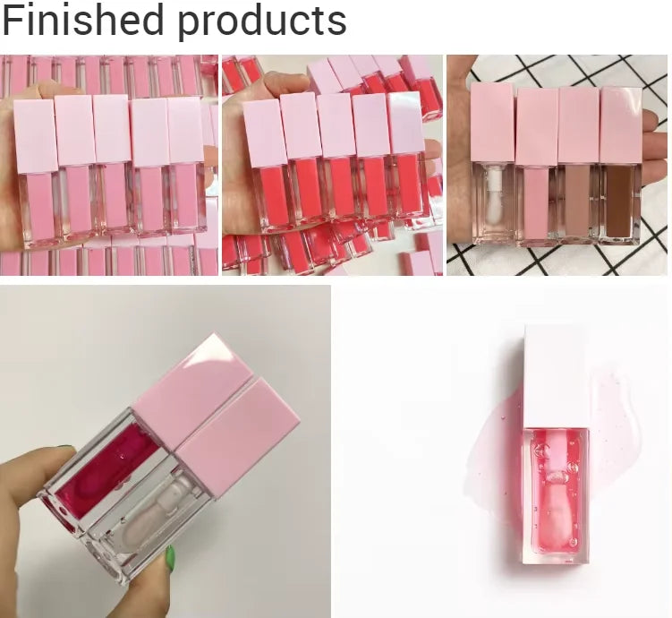 Empty 5 ml clear square lip gloss tube with brush applicator