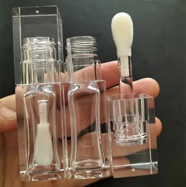empty large big brush applicator transparent packaging clear black white lipgloss tubes