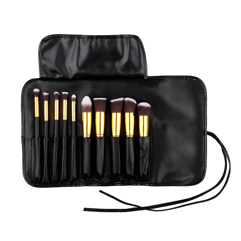 10pcs high quality make up black handle brushes luxury professional makeup brush set with bag