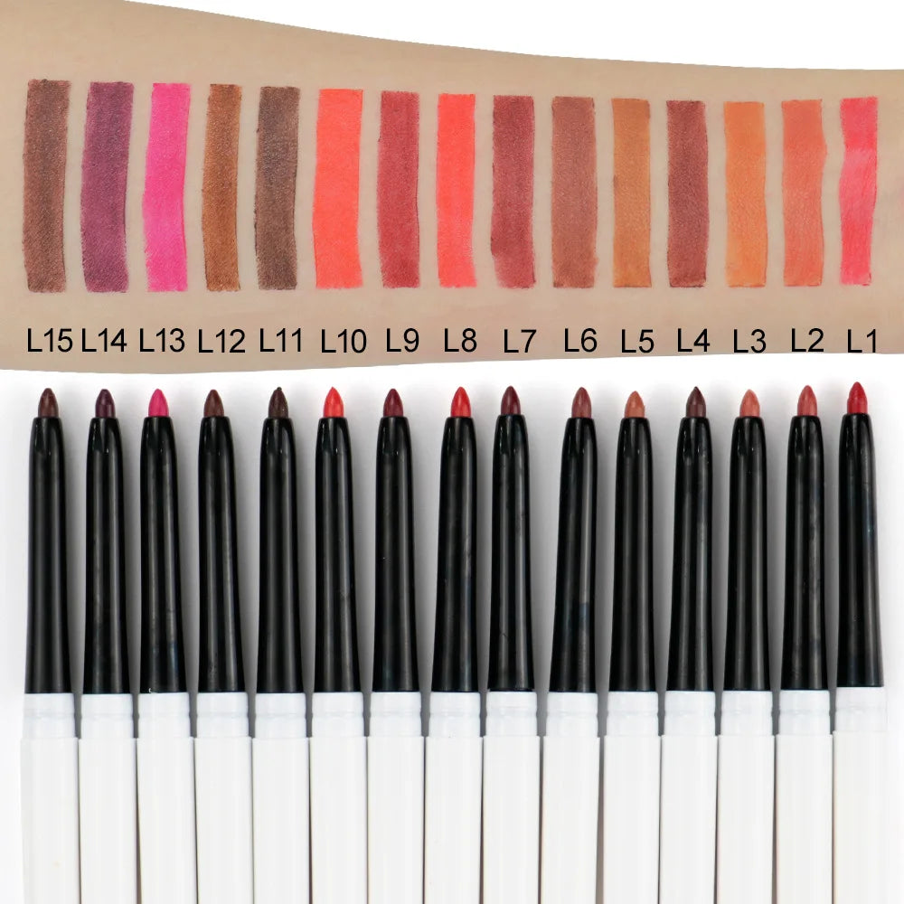 15 shades white black packaging matte waterproof long lasting creamy rotatable lip liner