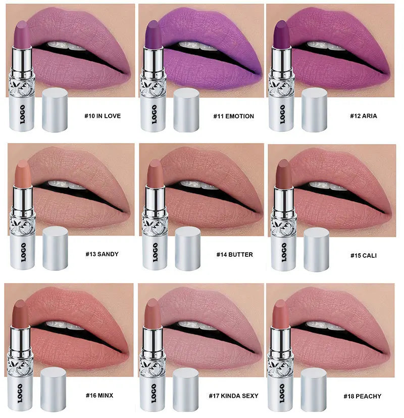 factory price silver tube 24 colors waterproof high pigment matte long lasting lipstick