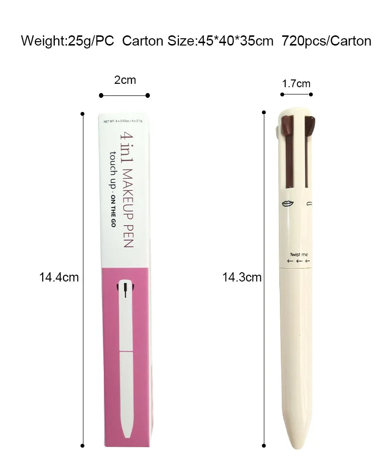 creamy white waterproof highlighter black eyeliner nude lipliner lip liner dark brown brow eyebrow pencil 4 in 1 makeup