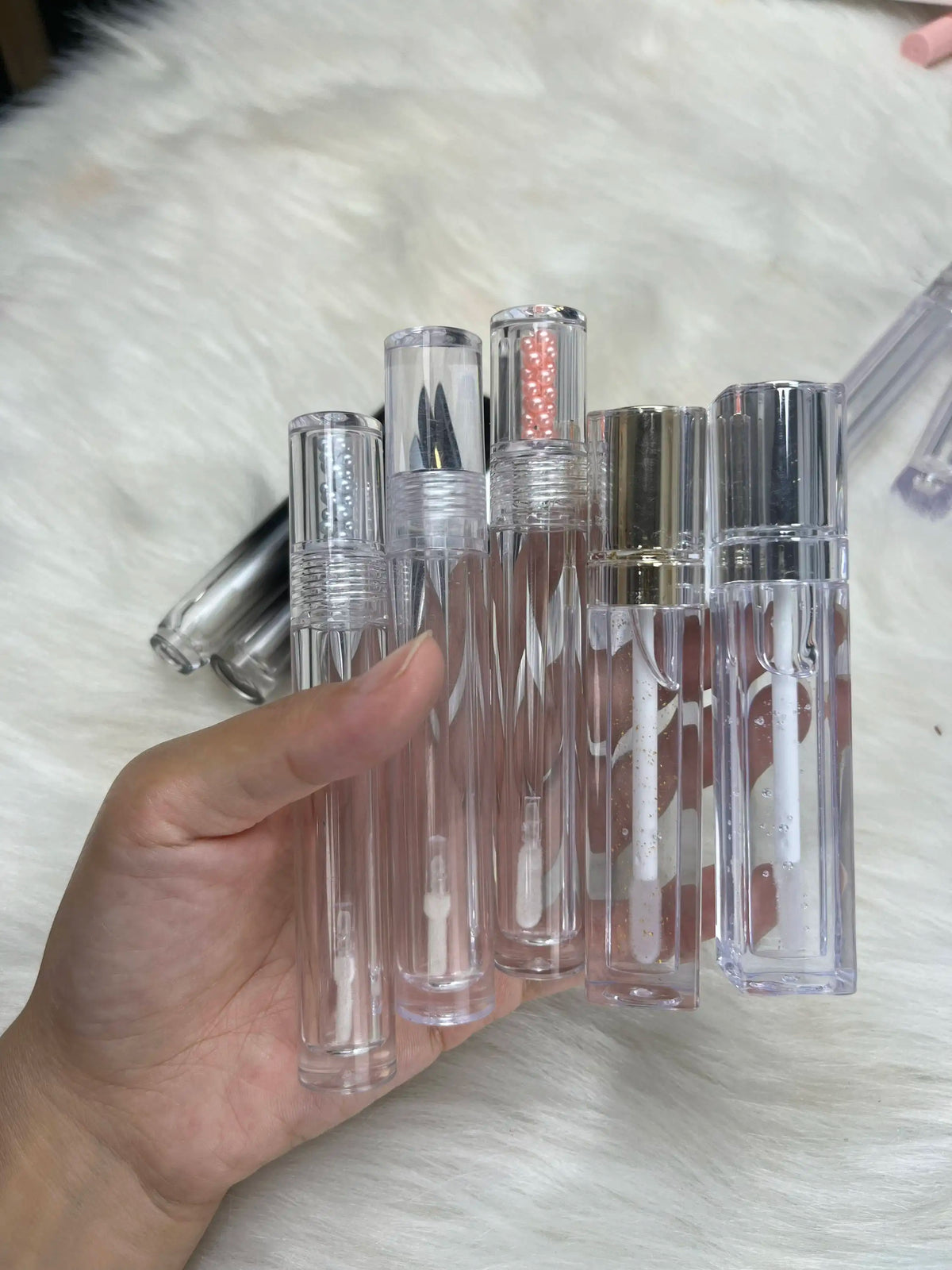 flat doe foot applicator cylinder lip gloss container full clear transparent lipgloss tubes with brush
