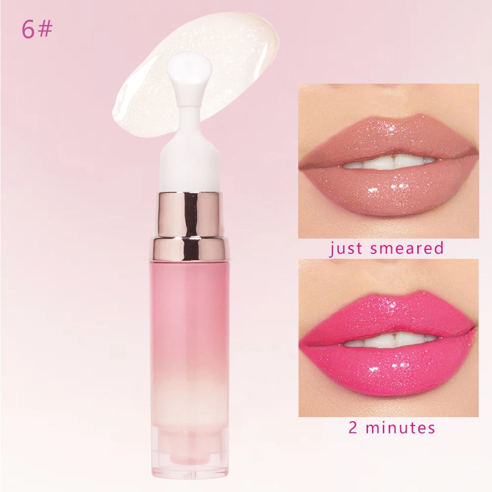 hydrating lip oil with metal ceramic applicator tube lips care makeup shimmer glossy color changing lip oil