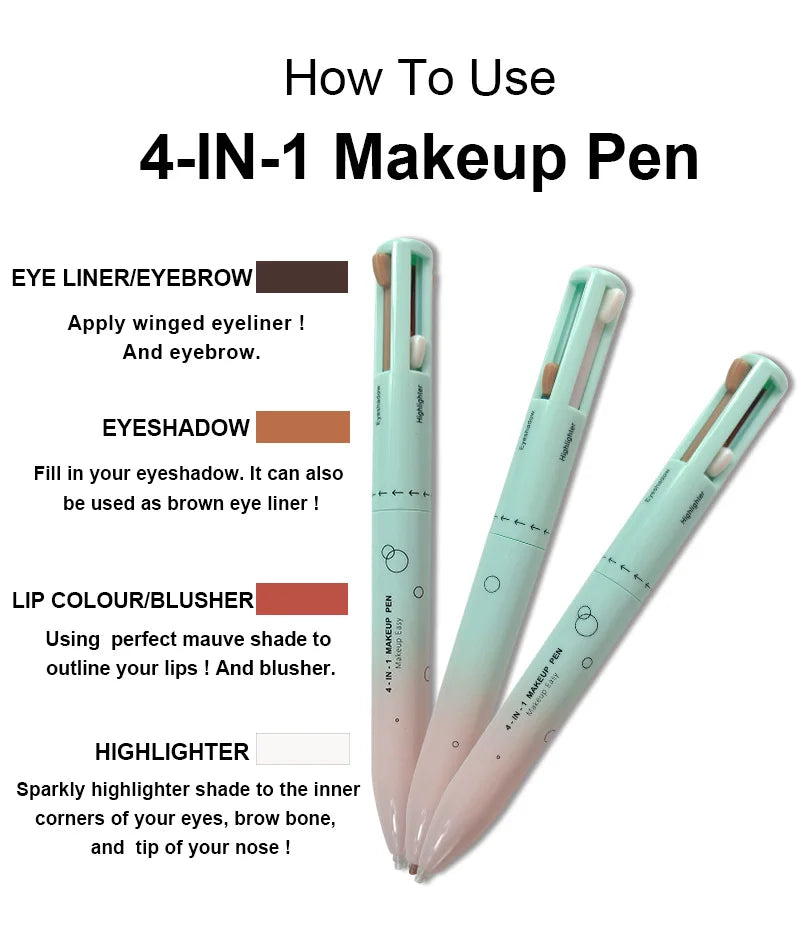waterproof blue long lasting 4 in1 makeup pen eyeliner eyebrow lipliner highlighter 4 in 1 makeup pencil