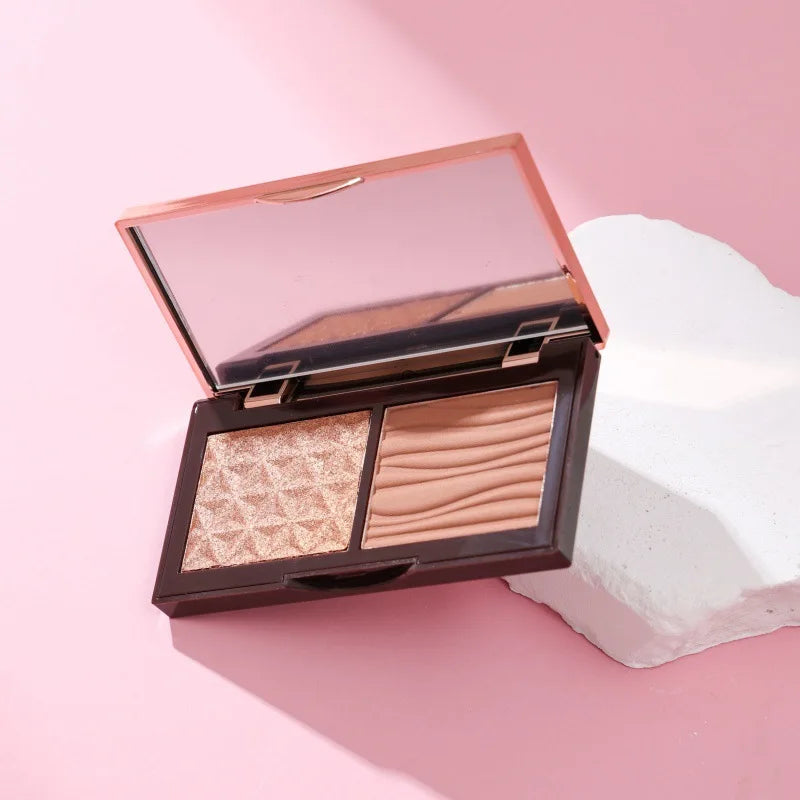highlighter contour palette waterproof high pigment 2 in 1 shimmer matte highlighter blush bronzer palette