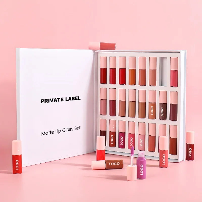 24 pcs small tube matte liquid lipstick set waterproof lipstick glossy lipgloss kit