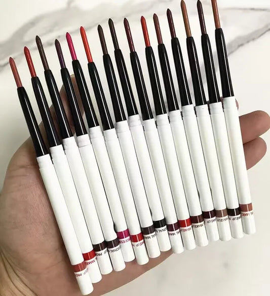 Retractable waterproof lip liner pencil with sharpener in multiple colors