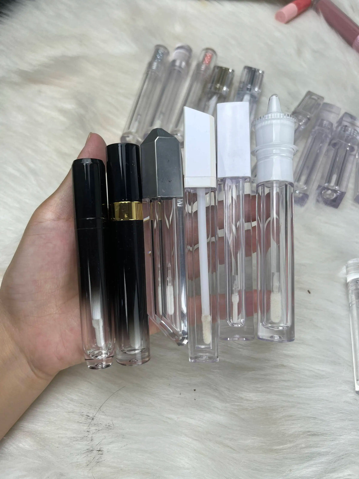 flat doe foot applicator cylinder lip gloss container full clear transparent lipgloss tubes with brush
