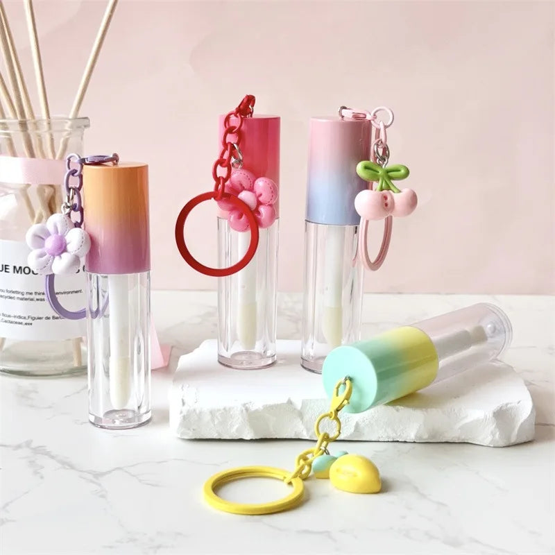 lipgloss tube cosmetics packaging plastic cute gradient color empty lip gloss oil lipstick tube with keychain