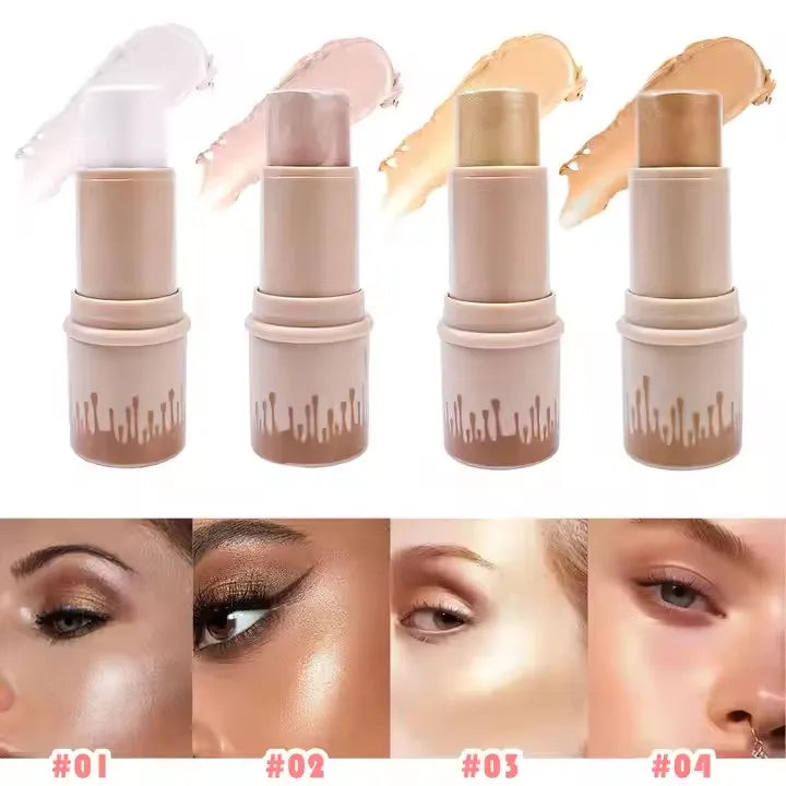 Waterproof shimmer highlighter sticks in twelve colors