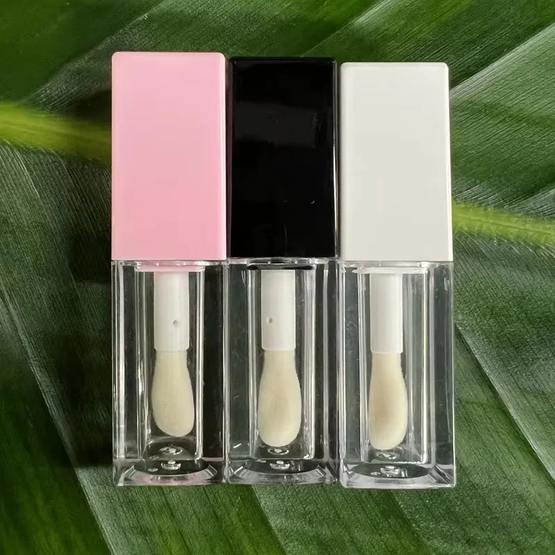 Empty 5 ml clear square lip gloss tube with brush applicator