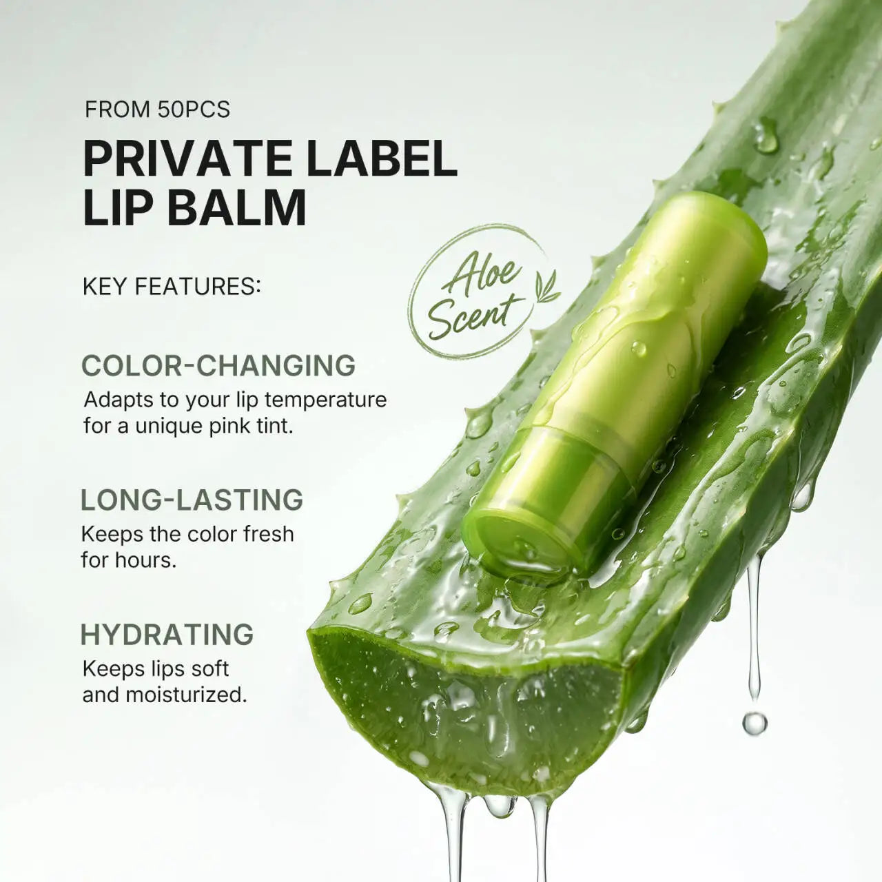 Color-changing aloe scented lip balm stick