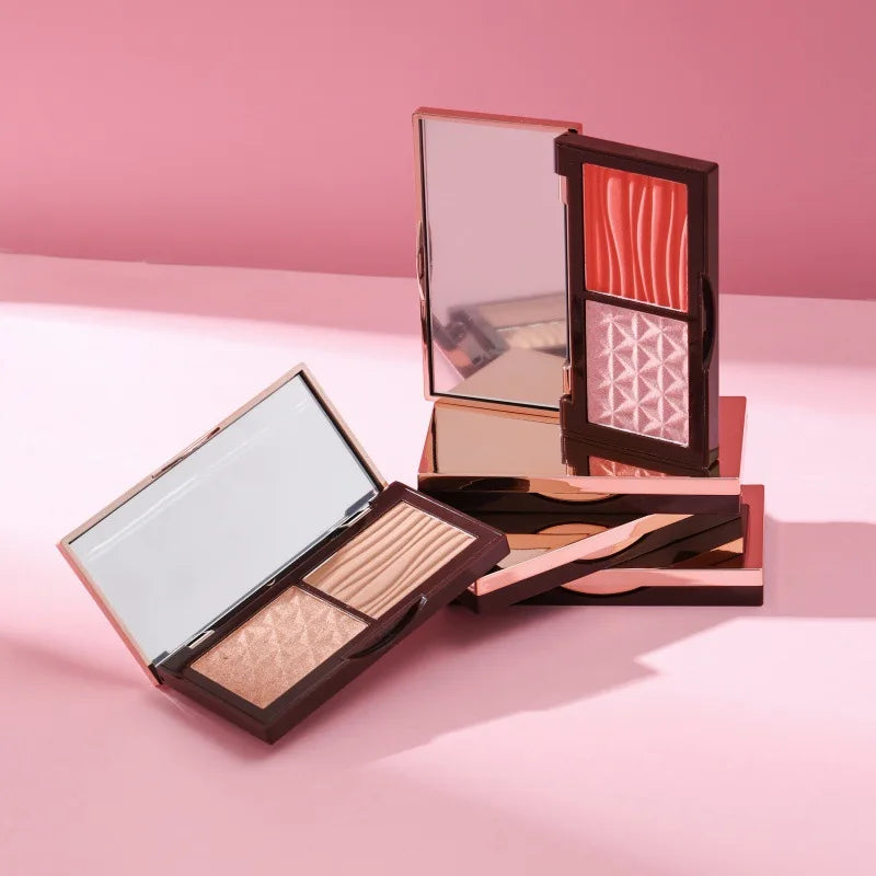 highlighter contour palette waterproof high pigment 2 in 1 shimmer matte highlighter blush bronzer palette
