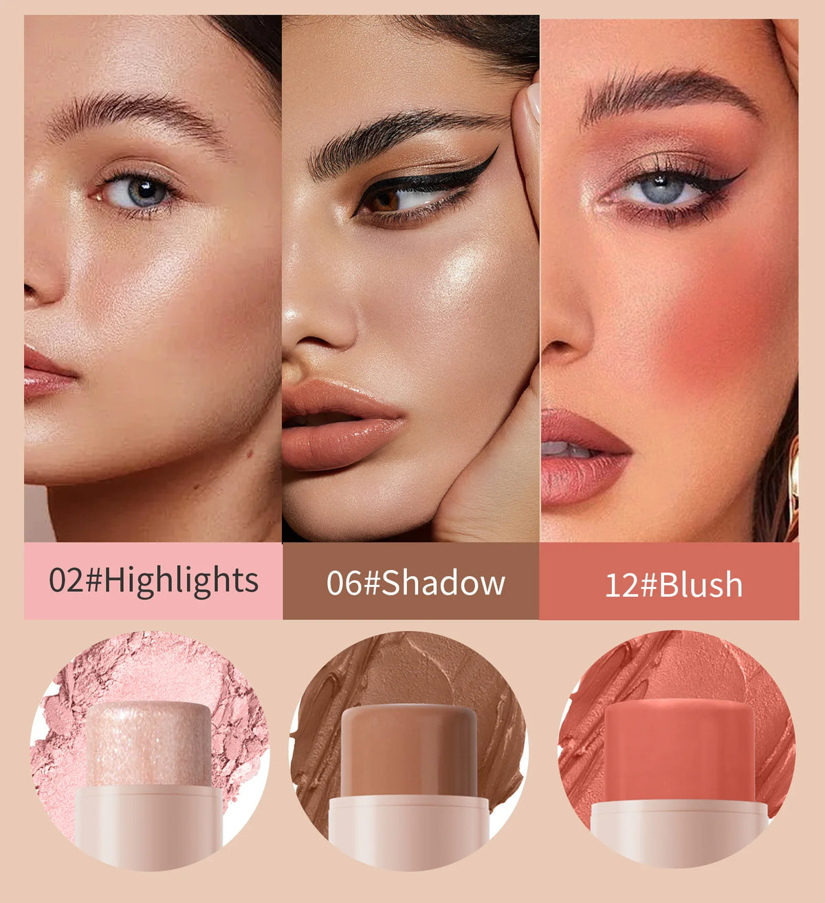 professional vegan waterproof long-wearing highlighter counter stick for bronzing highlighting makeup