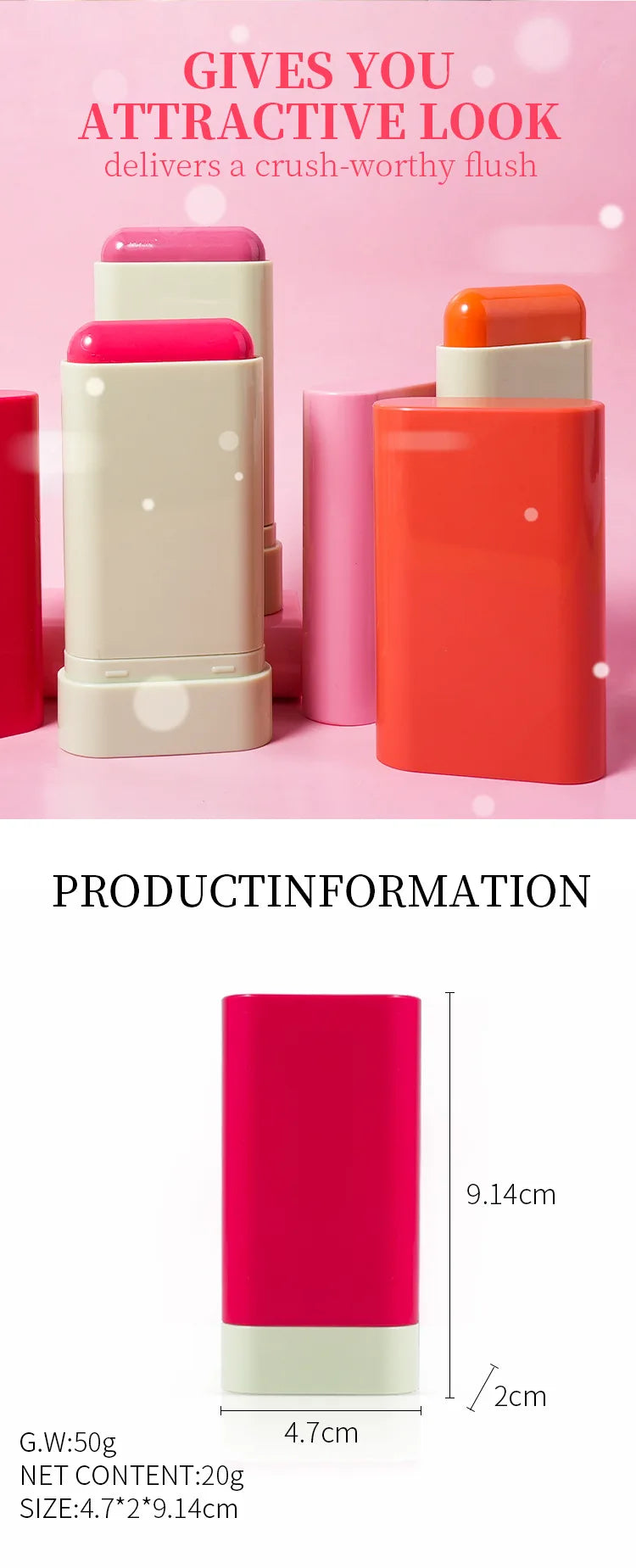 high pigment face makeup pink container 3 colors long lasting smooth cream blush