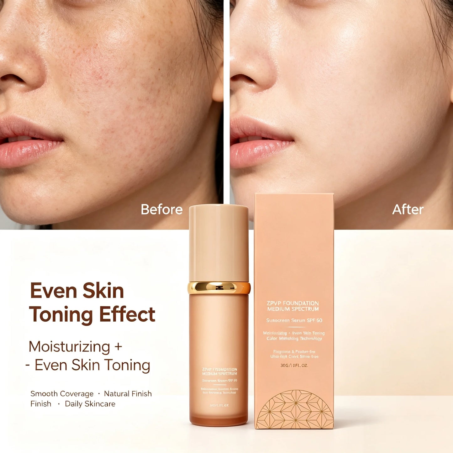 Liquid foundation with SPF 50 sunscreen serum