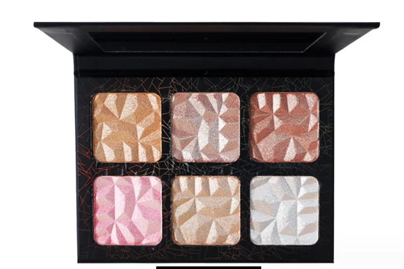 pressed powder illuminator highlighter palette 6-shade highlighter bronzer for face body makeup with glowing effect