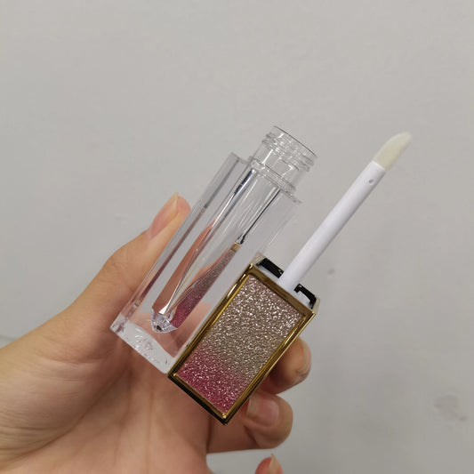 7ml crystal rhinestone bling lipgloss packaging empty diamond square lip gloss wand tubes rainbow glitter lipgloss conta