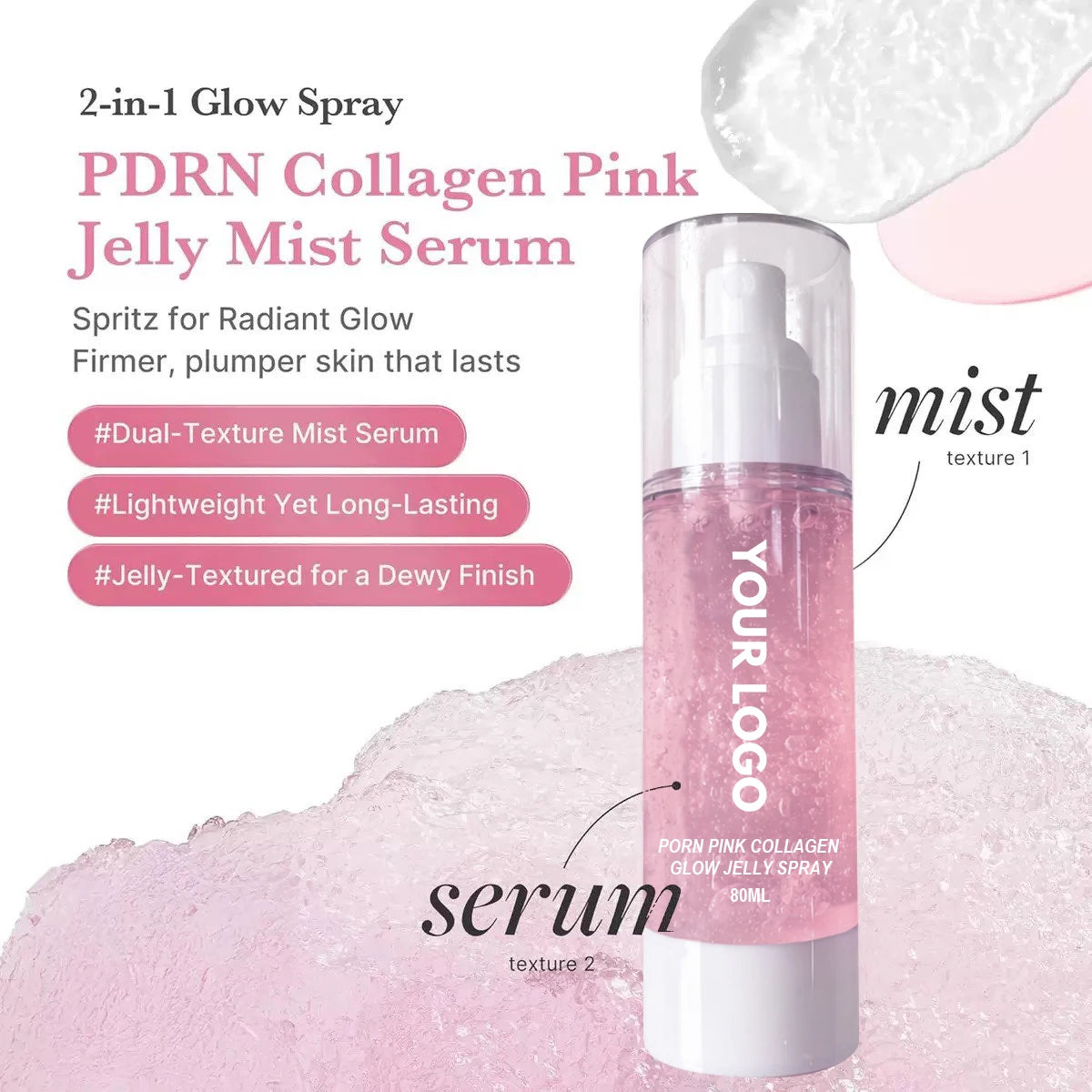 80ml collagen pink jelly mist serum setting spray waterproof long lasting oil control face makeup setting spray