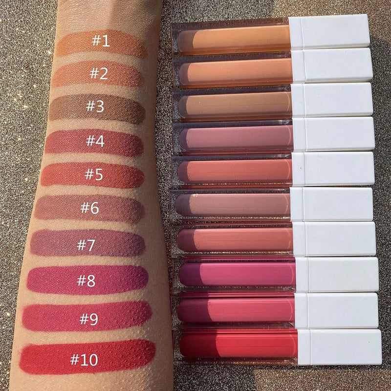 waterproof white tube package long lasting liquid lipstick make your brand nude matte lip gloss