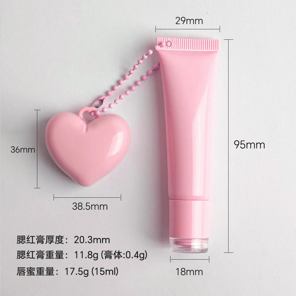 15ml lipgloss with heart shape color changing blush keychain vegan jojoba oil aloe vera high pigment moisturizing lip gl