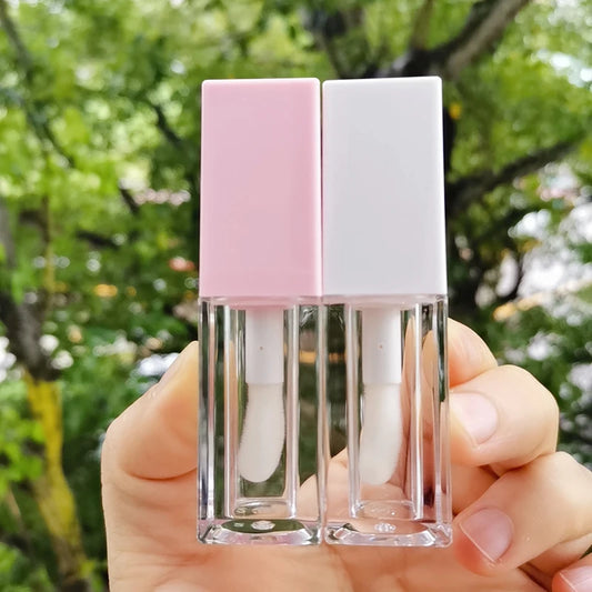 5ml square pink black white transparent bottle top big wand lip gloss packaging lipgloss wand tubes with big brush