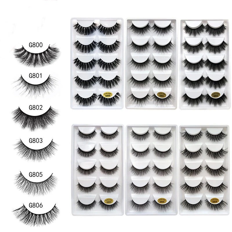 5 pairs mink 25mm handmade vegan silk natural eyelashes long thick extensions reusable 3d false eyelashes g800-g805