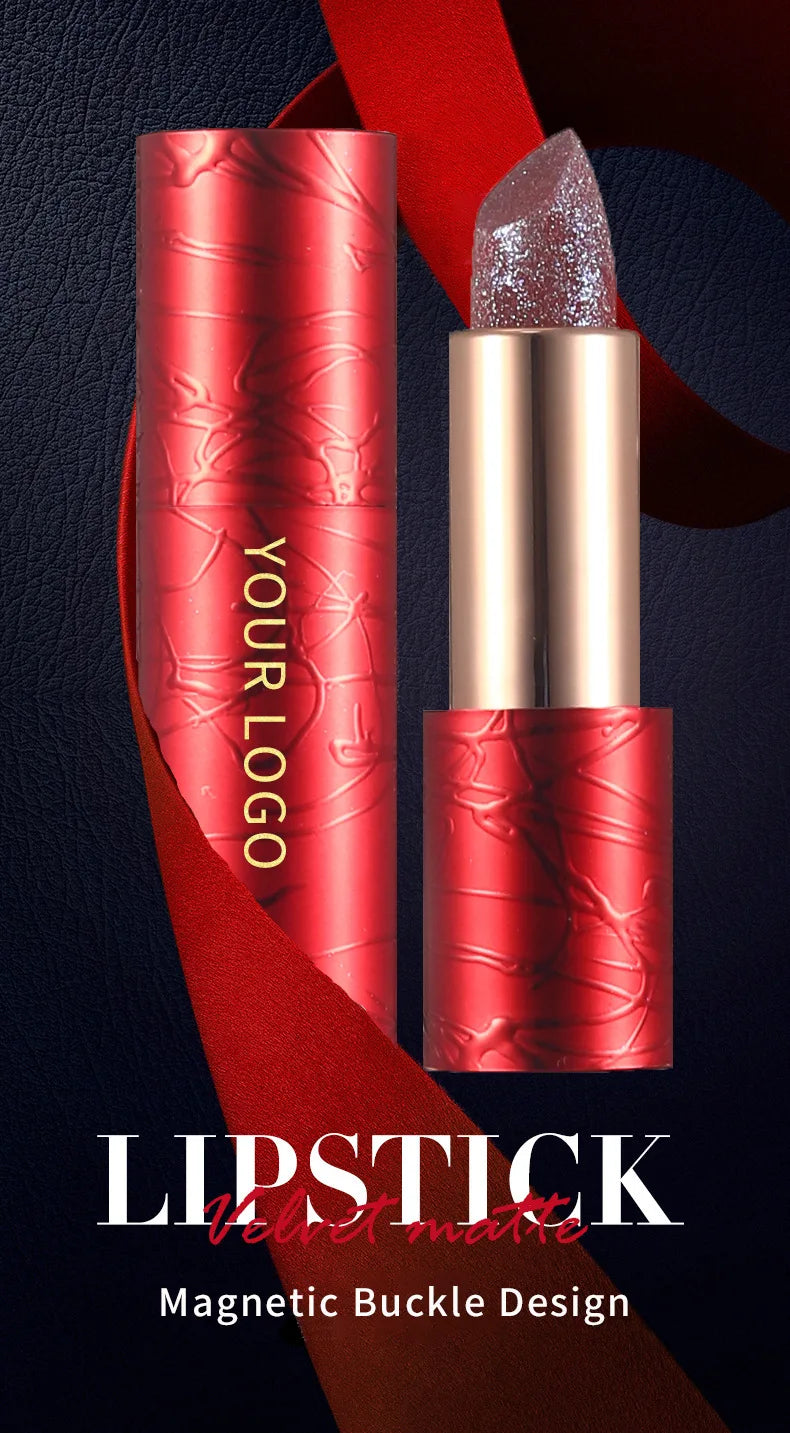 long-lasting pigmented pearl lipstick with diamond glitter waterproof metallic finish solid lip stick