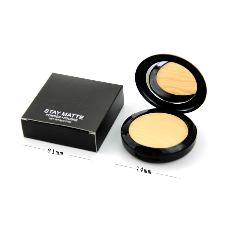 black container face makeup 5 colors oil control long lasting waterproof matte pressed powder with puff
