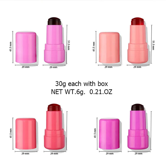 lip cheek stain multi-function 4 colors round tube long lasting waterproof jelly blush tint stick