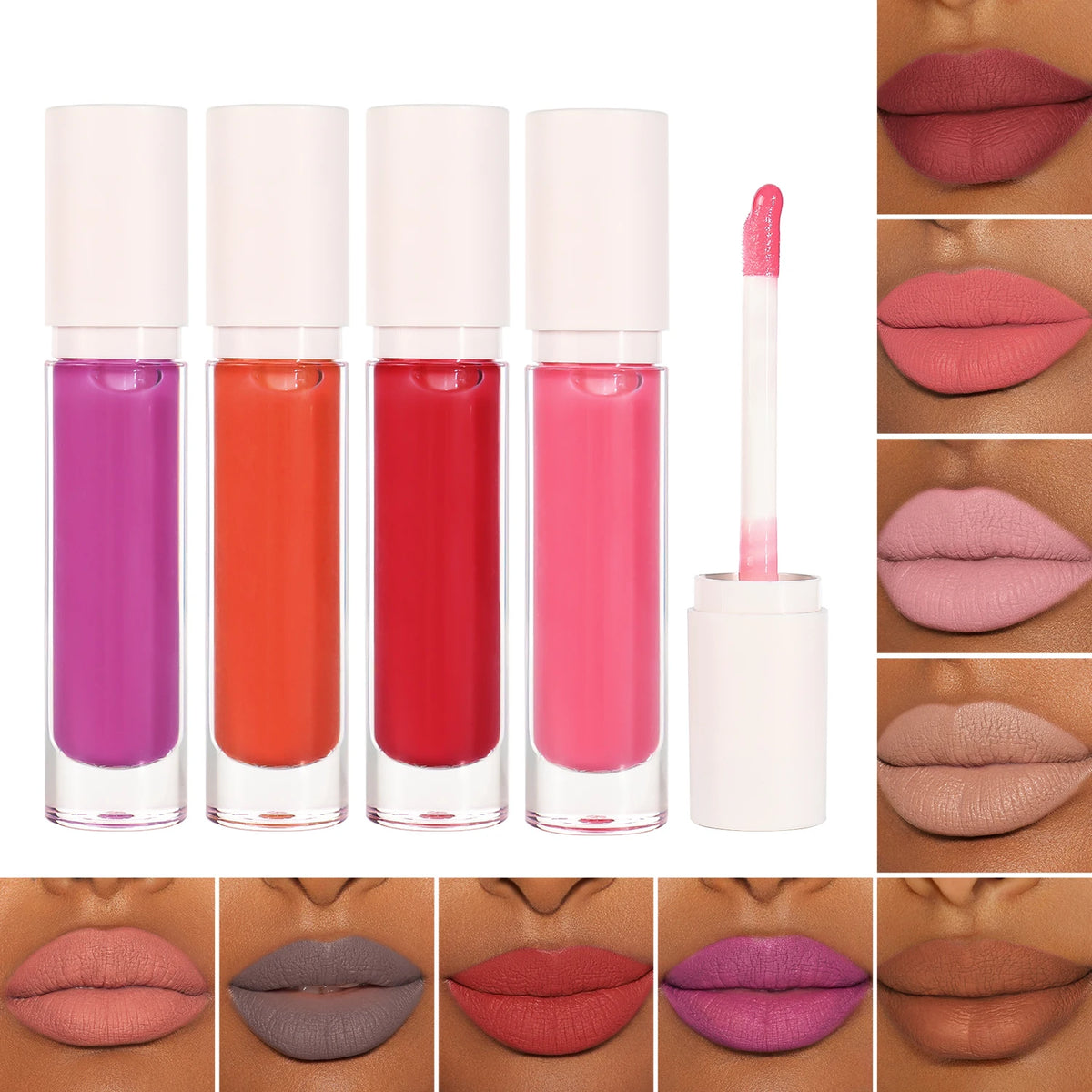 low moq lip makeup 58 colors fruit diamond round tube lip gloss transparent vegan matte lip gloss