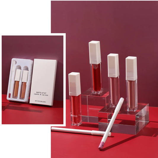 new style 8 colors non-stick cup matte lip gloss lipliner pencil long lasting 3 in 1 set matte lip kit lipstick lip line