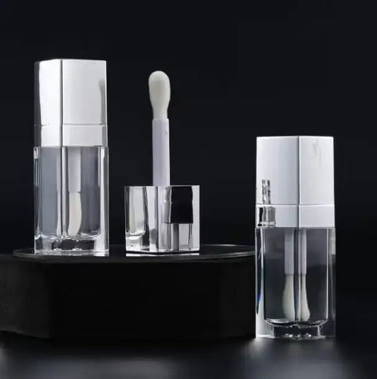 10ml silver lipgloss tube petg plastic big wand brush empty lipgloss tube cosmetics lip gloss container