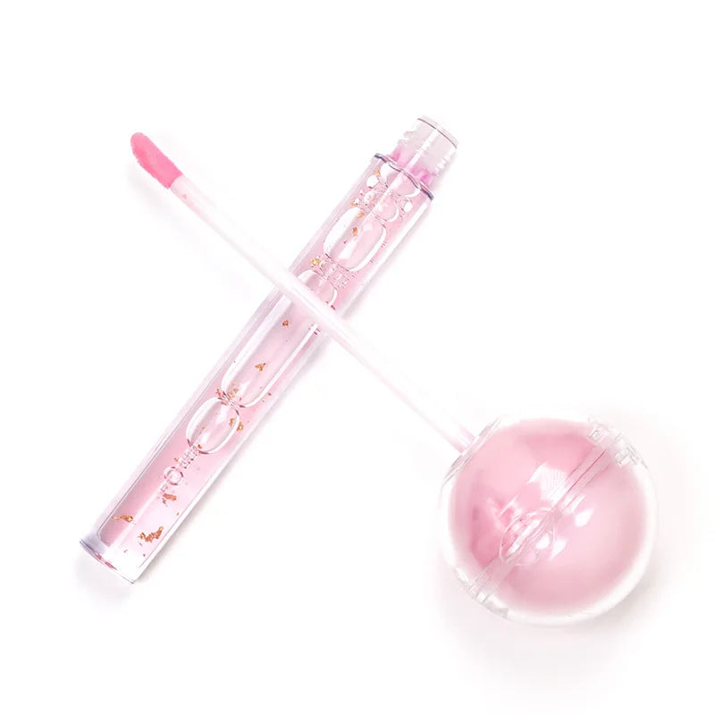 lip care products magic color hydrating tinted clear color changing lip oil 2-in-1 pink lollipop round ball chapstick li