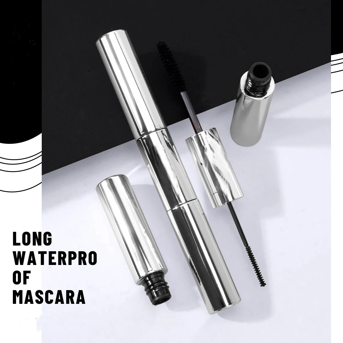 silver tube 2 in 1 double-side fiber mascara 4d eyelash waterproof organic volume vegan eye lash mascara