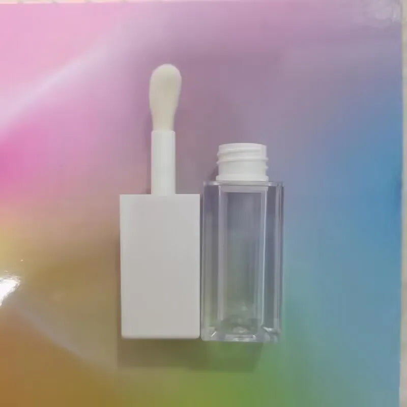 Empty 5 ml clear square lip gloss tube with brush applicator