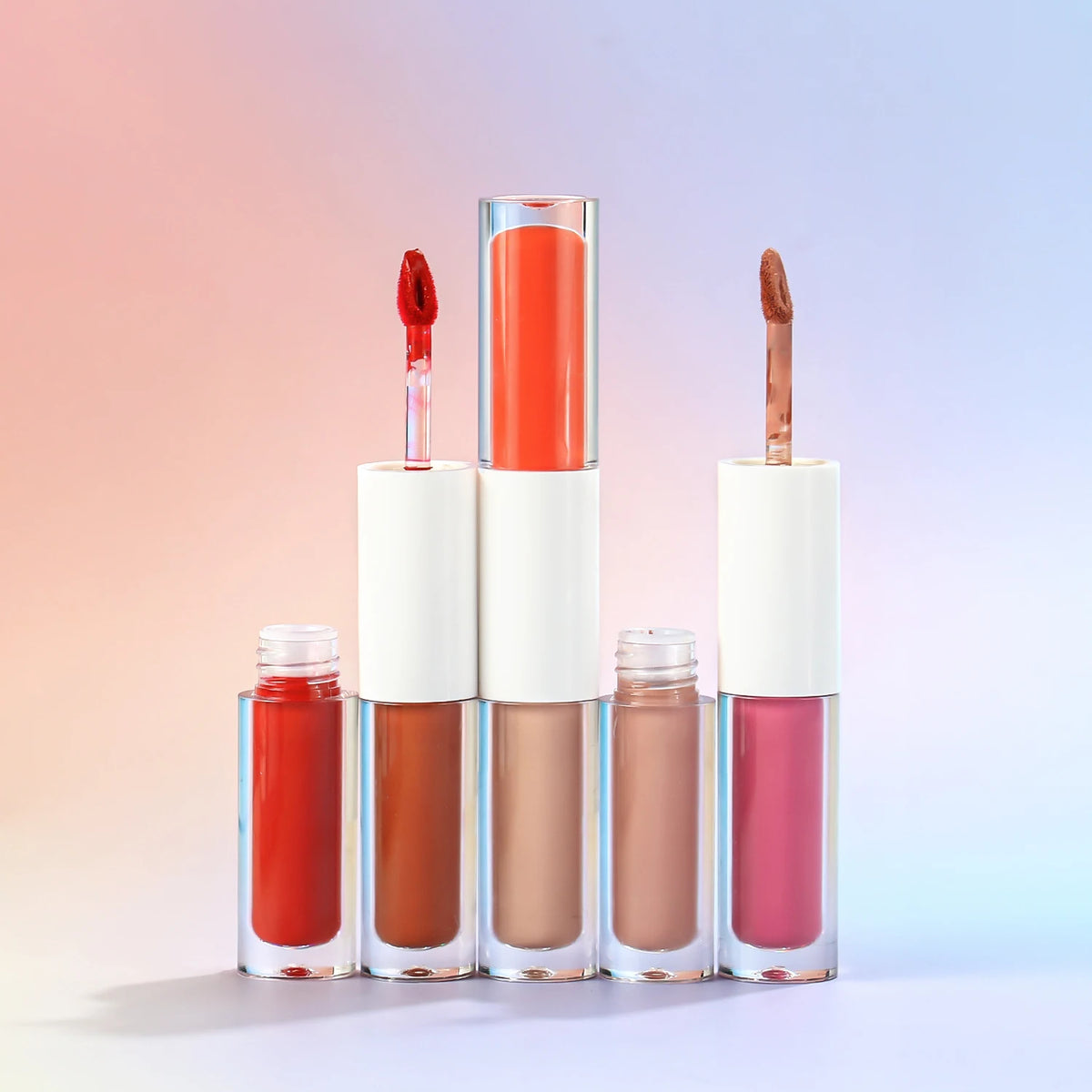 48 colors dual ended transparent tube lip gloss waterproof non-stick cup glossy matte 2 in 1 lip gloss