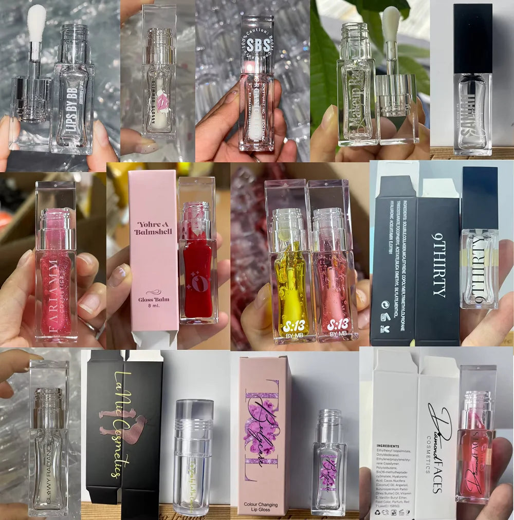 Empty clear square plastic lip gloss tubes