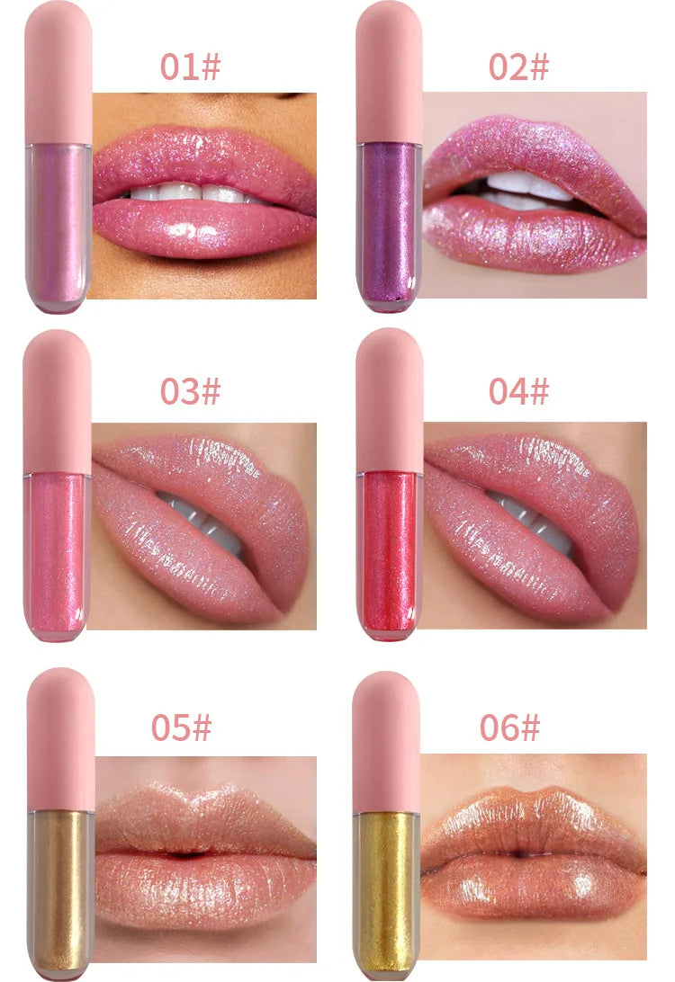 mini cute pink round shaped lipgloss waterproof long-lasting 6colors gift set cosmetics makeup lip tint lip gloss set