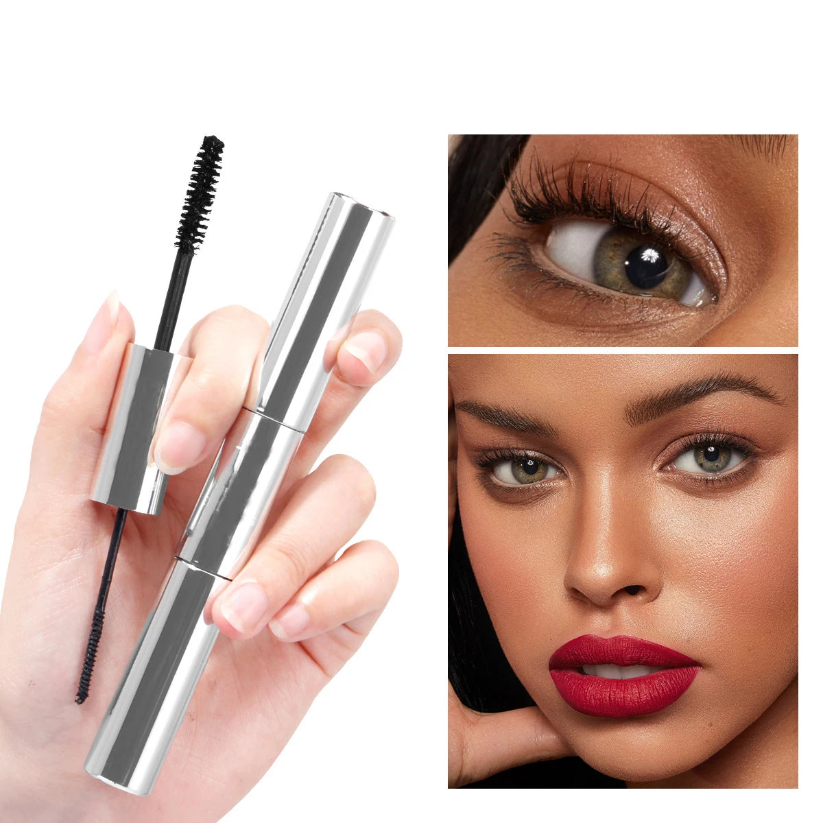 silver tube 2 in 1 double-side fiber mascara 4d eyelash waterproof organic volume vegan eye lash mascara