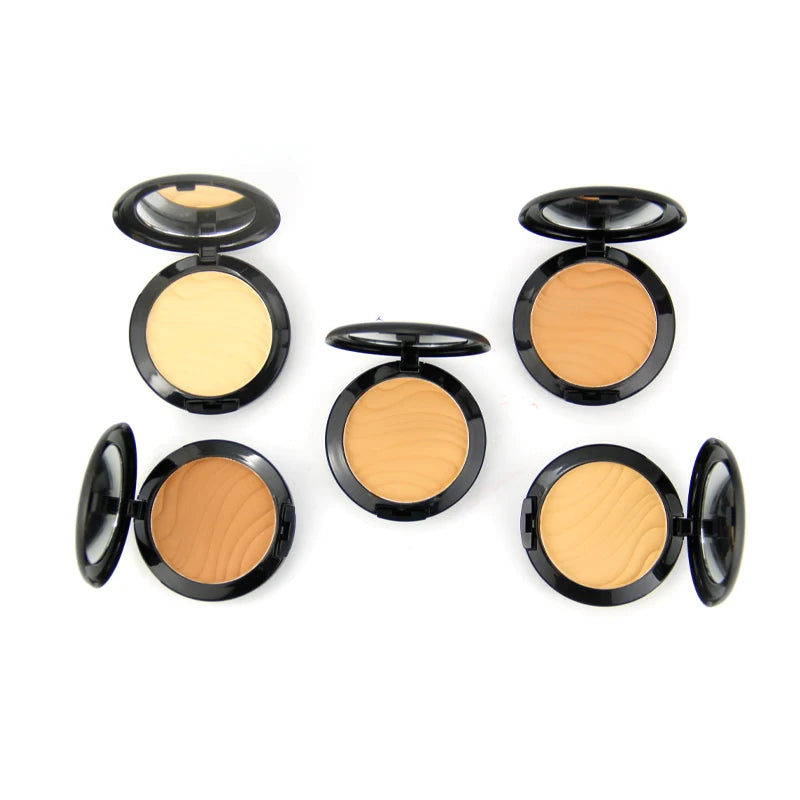 black container face makeup 5 colors oil control long lasting waterproof matte pressed powder with puff