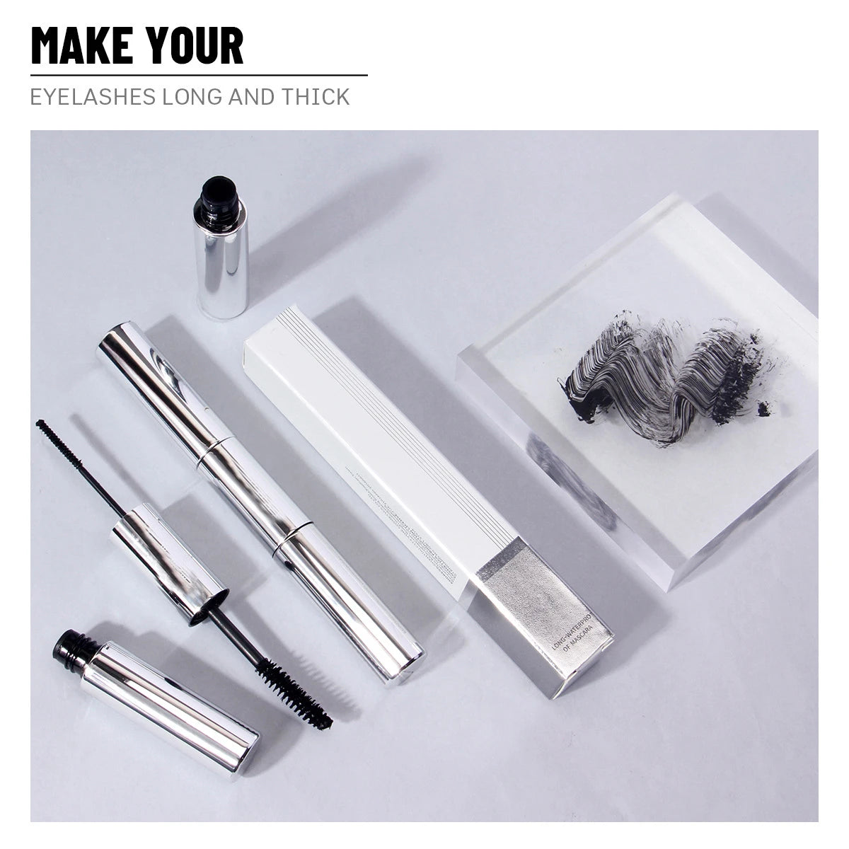 silver tube 2 in 1 double-side fiber mascara 4d eyelash waterproof organic volume vegan eye lash mascara
