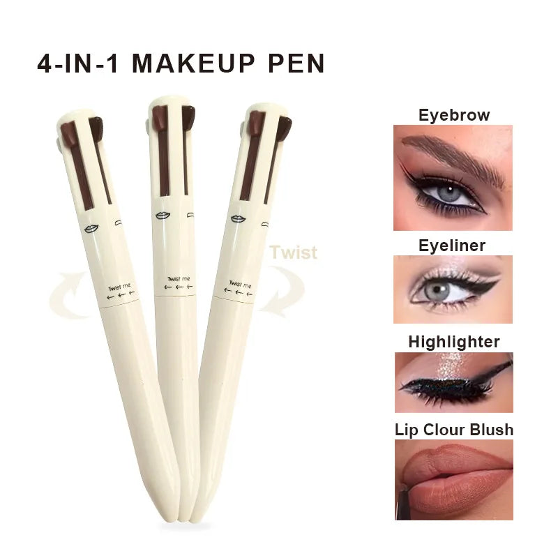 creamy white waterproof highlighter black eyeliner nude lipliner lip liner dark brown brow eyebrow pencil 4 in 1 makeup