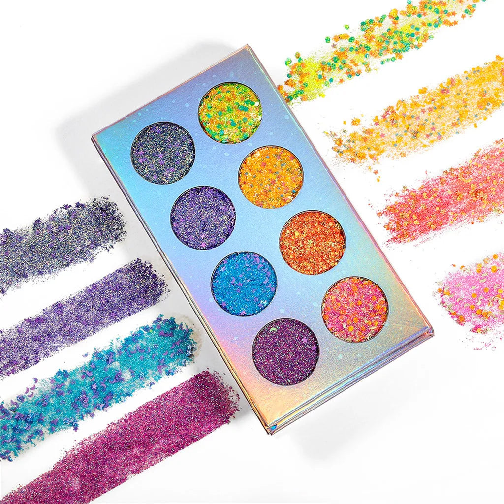 Neon glitter eyeshadow palette with 8 colors